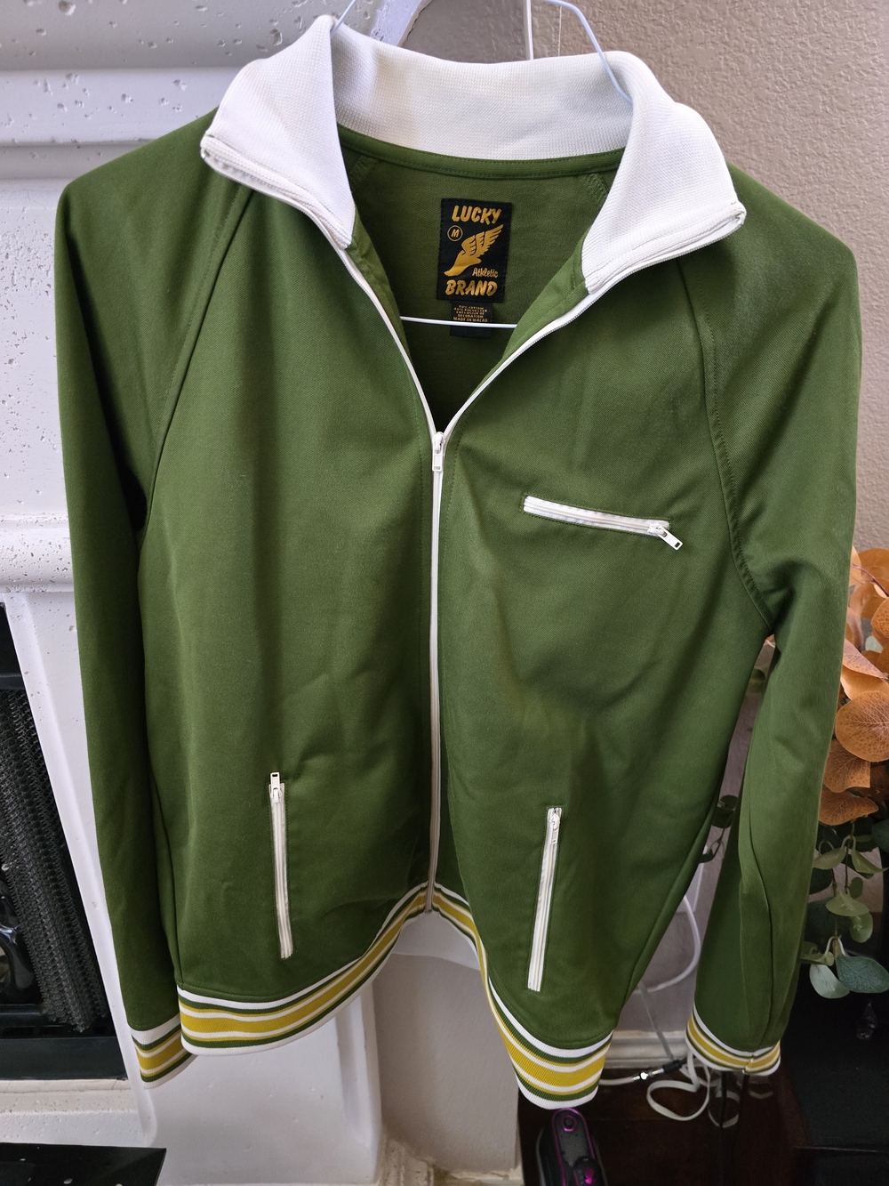 Lucky Brand Olive Green Track Jacket with White Trim Size M
